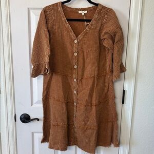 Easel Brown Long Sleeve Tiered Dress
